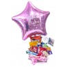 BOUQUET DE CHOCOLATES Y SALADITOS CON GLOBO PERSONALIZADO