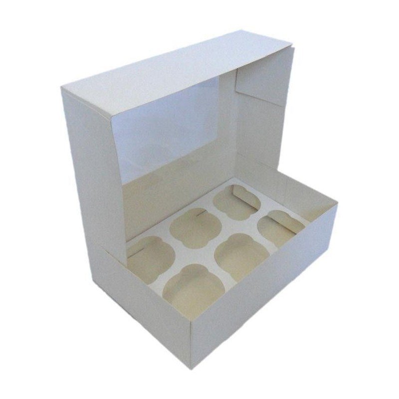 CAJA 6 CUPCAKES BLANCA CON VENTANA. SWEETKOLOR