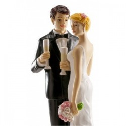 FIGURA TARTA PAREJA DE NOVIOS CHAMPAGNE 18 CM ALTURA.