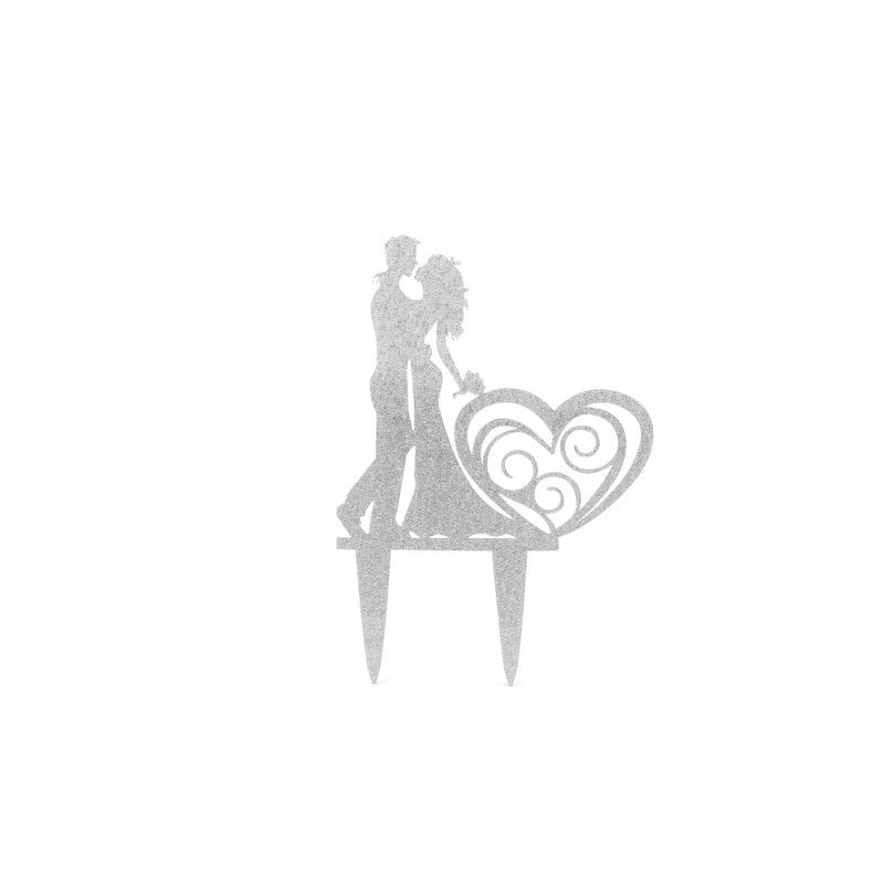 CAKE TOPPER PAREJA DE NOVIOS PLATA