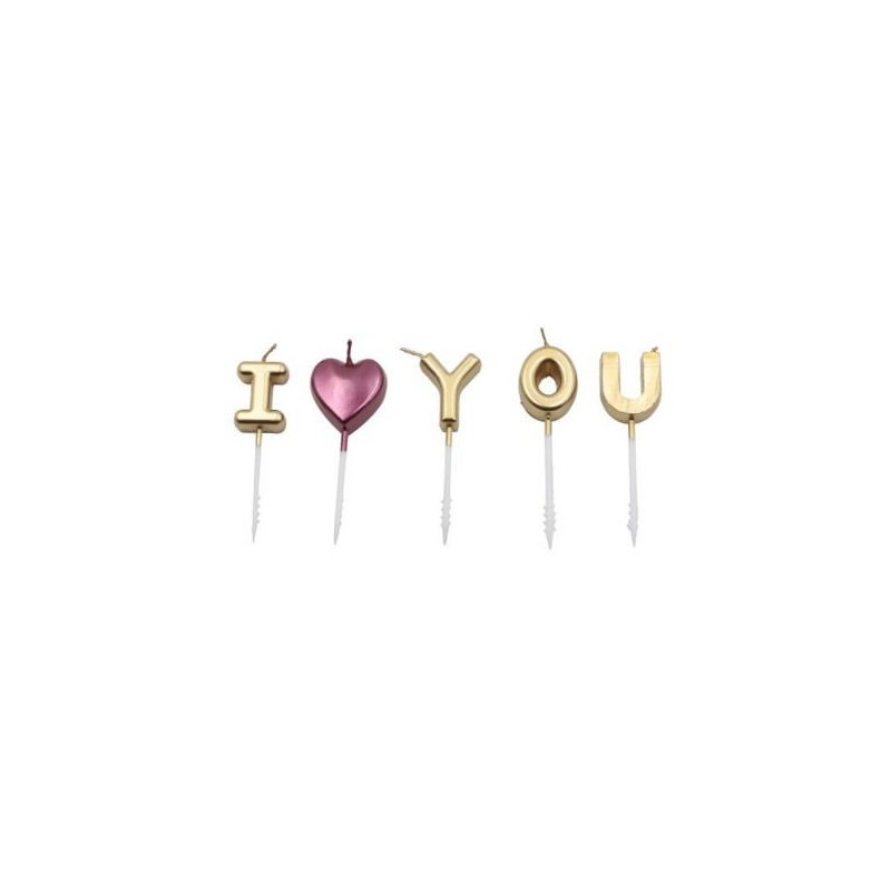 PACK DE VELAS "I LOVE YOU" DORADAS