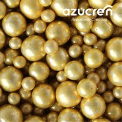PERLAS ORO METALIZADAS AZUCREN 8 MM. - 90 GRAMOS (SIN E171)
