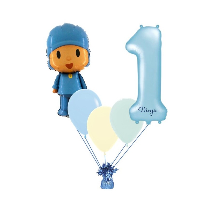 BOUQUET DE GLOBOS CON HELIO POCOYÓ + NÚMERO