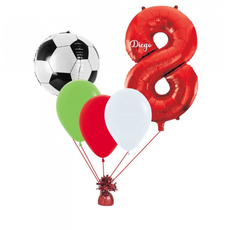 BOUQUET DE GLOBOS CON HELIO FUTBOL + NÚMERO