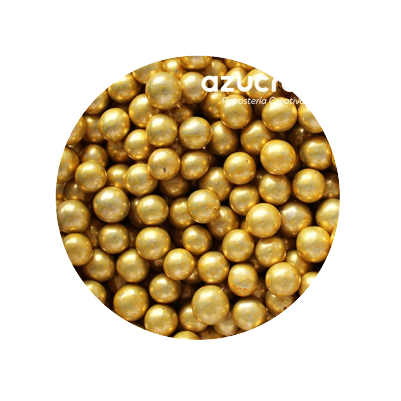 PERLAS ORO METALIZADAS AZUCREN 6 - 8 MM. - 90 GRAMOS - SIN E171