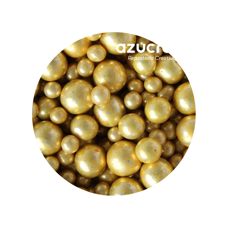 PERLAS ORO METALIZADAS AZUCREN 8 MM. - 90 GRAMOS (SIN E171)