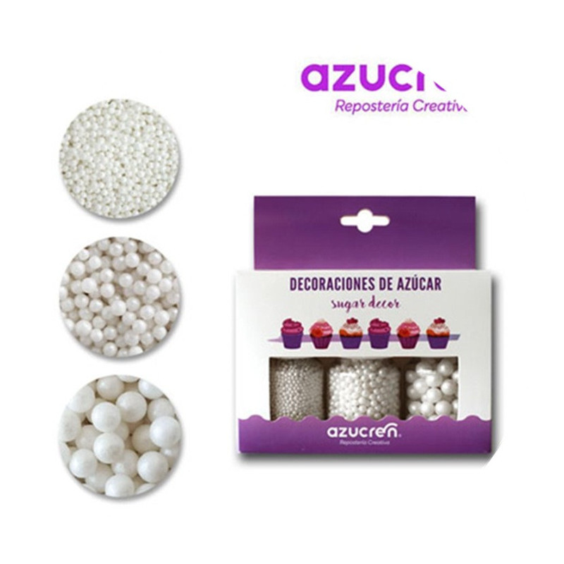 SET 3 DECORACIÓN: NONPAREILS / PERLAS 4MM / PERLAS 7MM BLANCAS