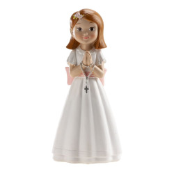 FIGURA PARA TARTA COMUNION - NIÑA CON ROSARIO Y LAZO ROSA